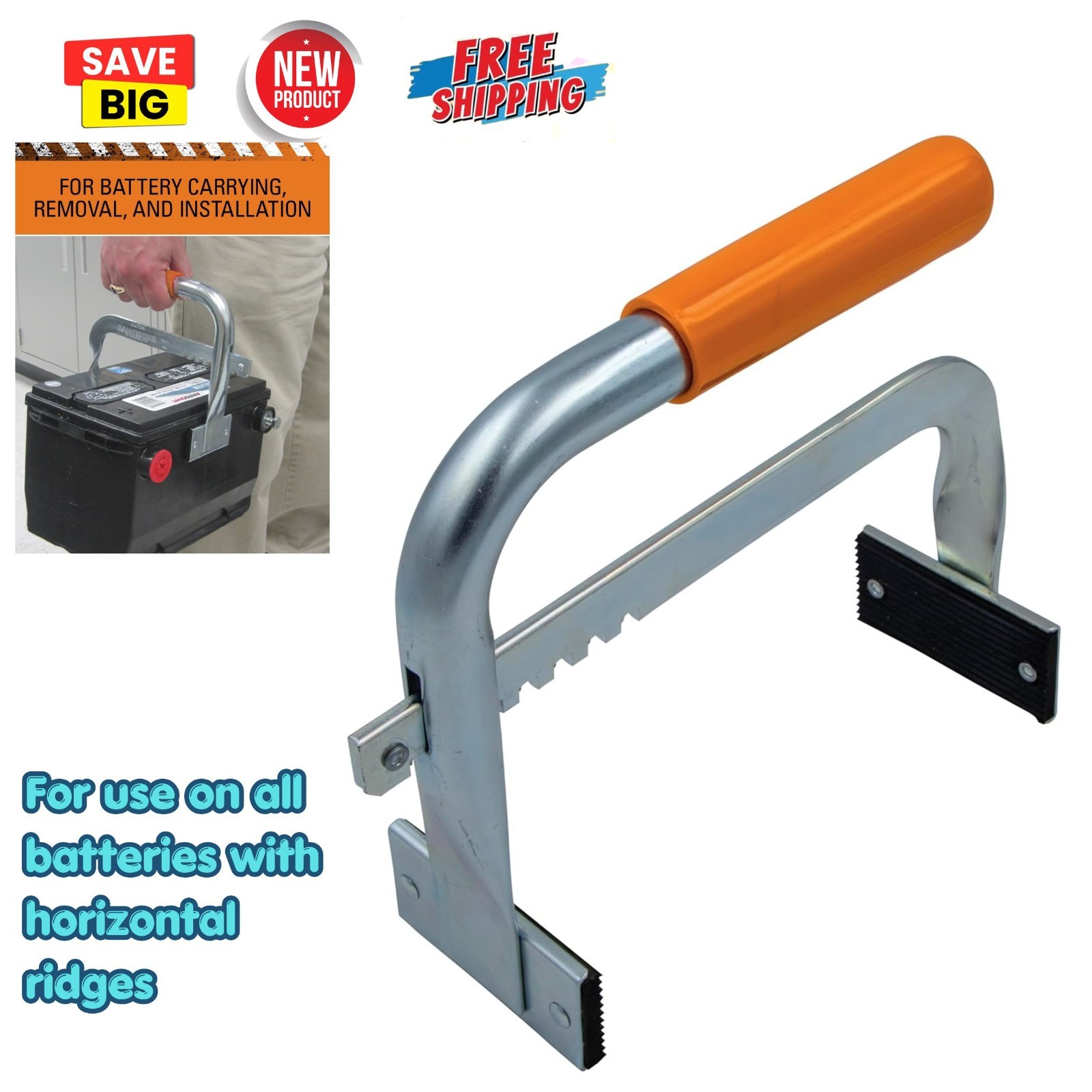 Heavy Duty Battery Carrier w/ Rubber Pads Lifting Tool for Transport Batteries