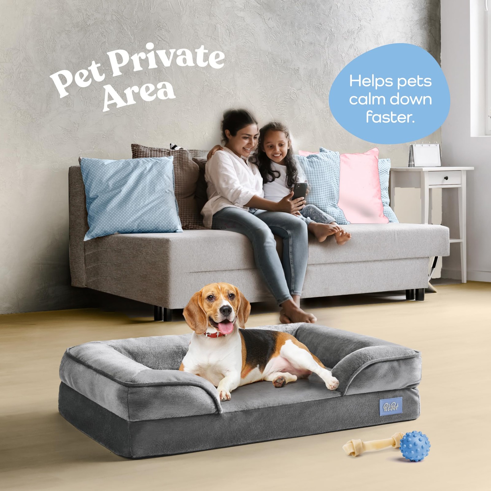 Orthopedic Sofa Dog Bed - Ultra Comfortable Beds for Medium Medium, Gray