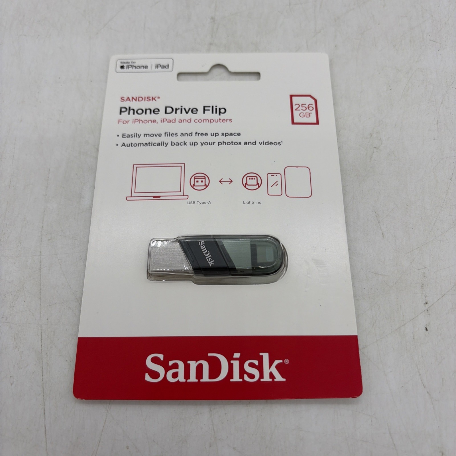 SanDisk Phone Drive Flip 256GB Two In One Flash Drive Apple iPhone Or iPad
