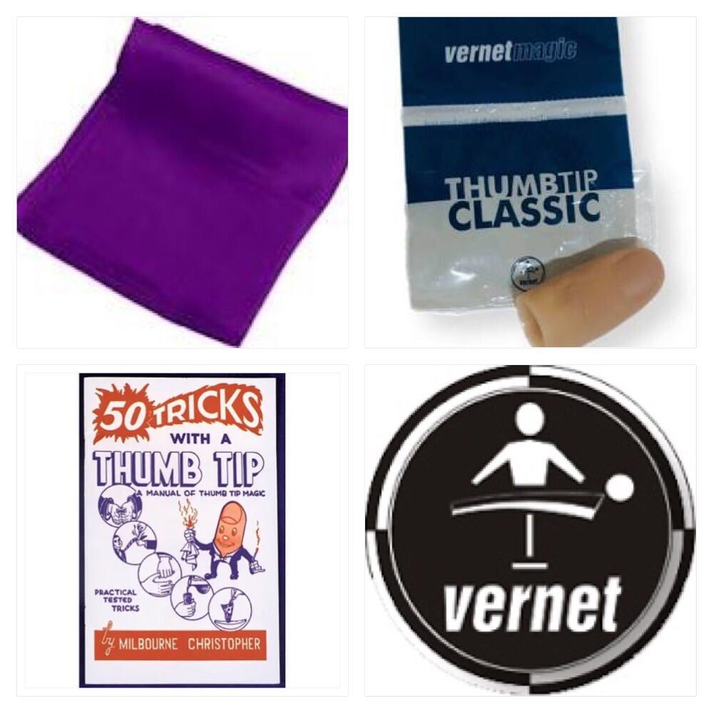 Purple Silk Vanish-Thumb Tip Combo Vernet Thumb Tip , 50 trick book and silk!