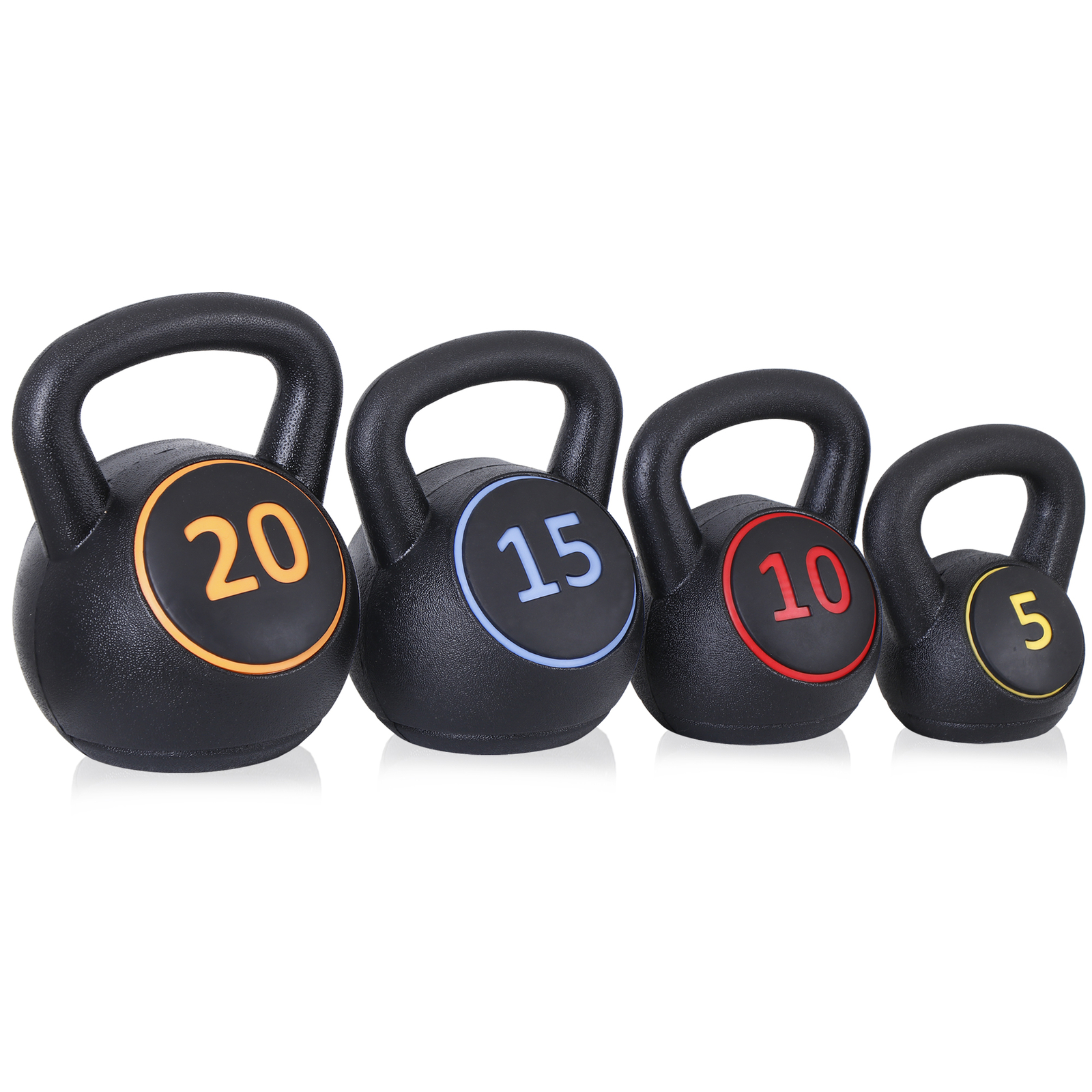 4-Piece Wide Grip Kettlebells Exercise Fitness Weight Set 5Lb 10Lb 15Lb and 20Lb