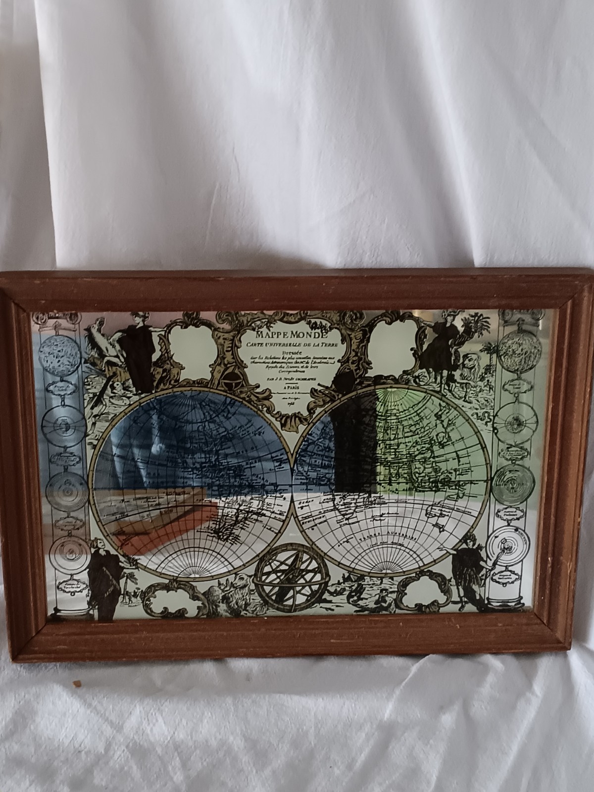 Vintagr Mappe Monde Global Map Mirror 13x9