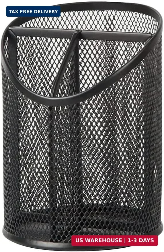 AKOAK Metal Net Pen Holder, Black 3 Compartments Pencil Organizer, Makeup Brush