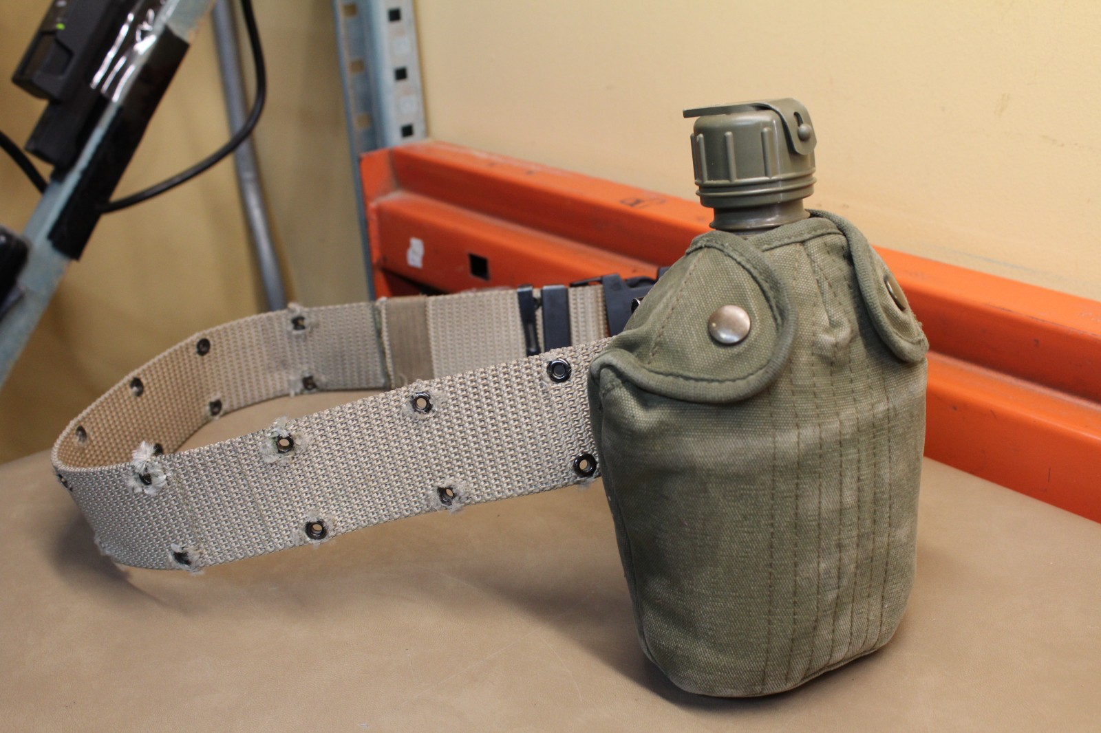 Vintage U.S. Military 1 Quart Canteen W/ Cover, Cup, & Large canvas belt