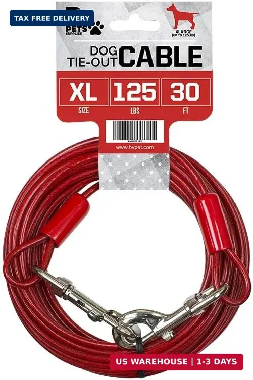 Dog Tie Out Cable 30 Feet - Heavy Duty Dog Lead Up to 125 Pounds - Reflective