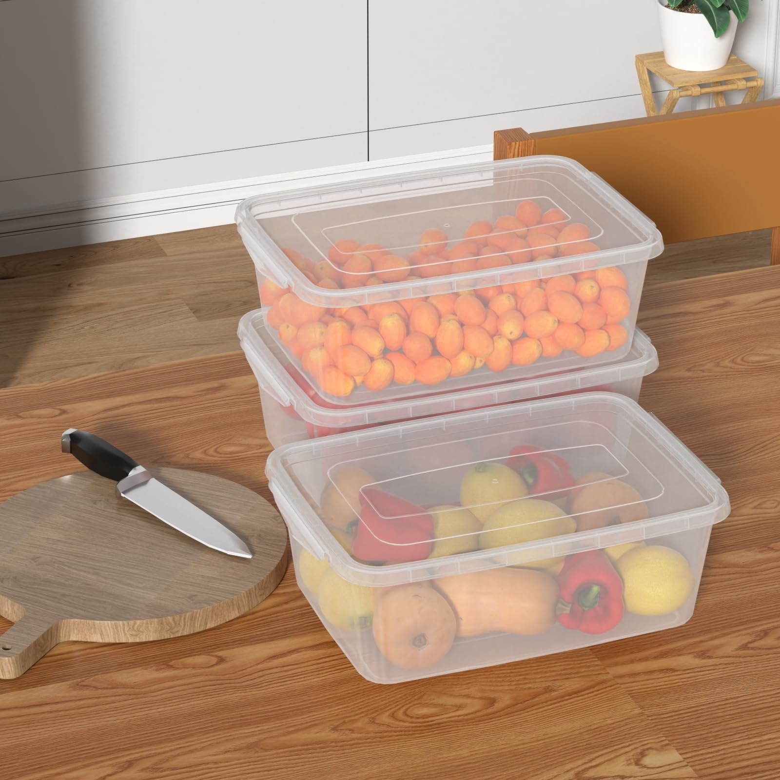 Clear Plastic Stackable Storage Bin Buckle Up Containers Lids 6.5 Quart 4 PCS