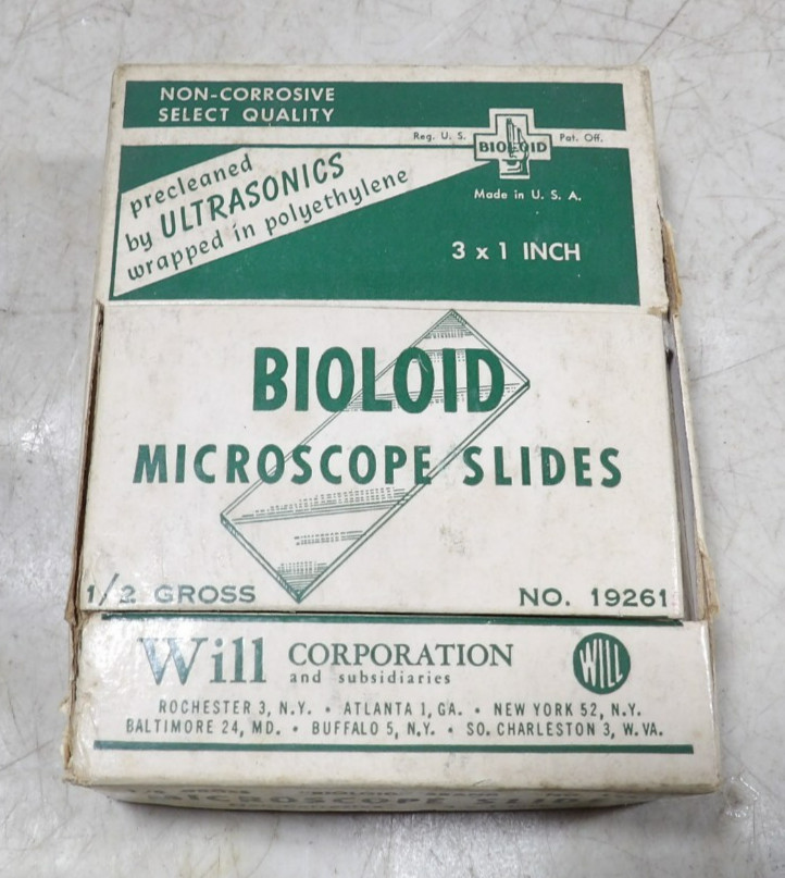 Vintage 1960s Will Corp Bioloid Glass Microscope Slides Blank NOS USA