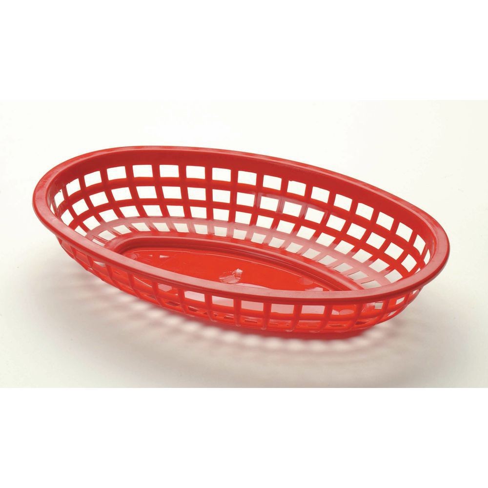 TableCraft 1074R Red 9-3/8" x 6" Oval Basket - Dozen