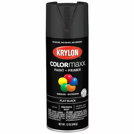 Krylon K05546007 Spray Paint, Black, Flat, Solvent, 12 Oz