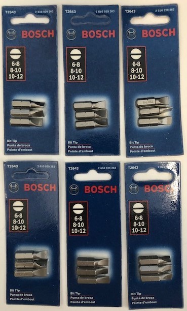 Bosch T2643 3 pc. Slotted Bit Tips 6-3 Packs 6-8, 8-10, 10-12 USA