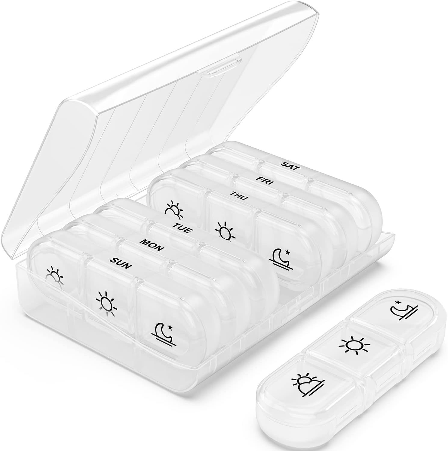 PULIV Weekly Pill Organizer 3 Times a Day, Portable Travel Box 7 White