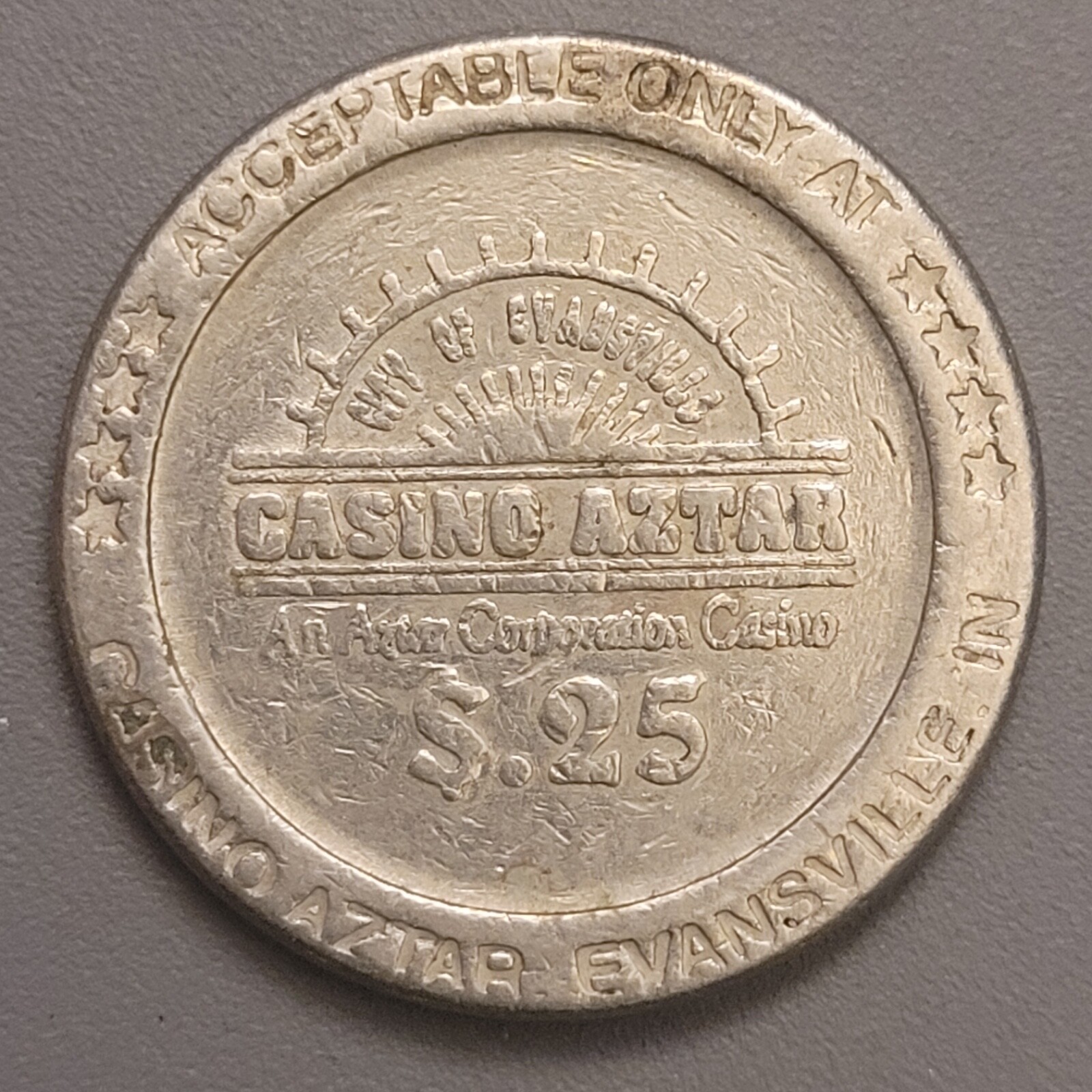 Vintage Casino Aztar Twenty Five Cent $.25 Gaming Metal Token - Evansville, IN