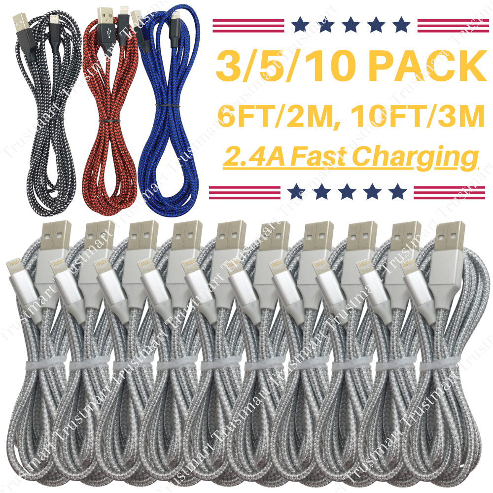 3/6/10PACK 6/10FT USB Data Charger Cables Cords For iPhone 5 6 7 8 Plus 11 13 14