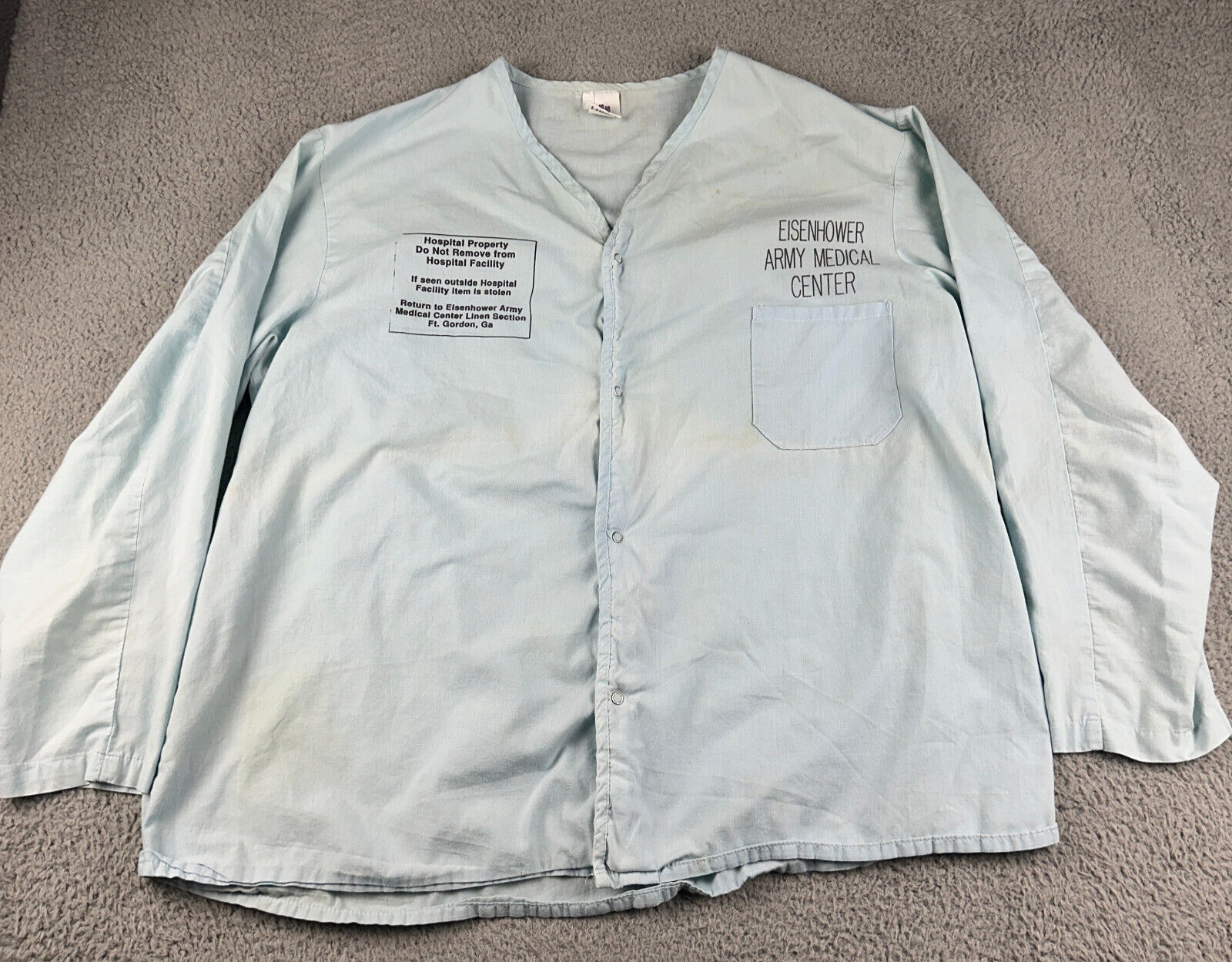 Vtg Military Pajama Top XL Blue 80s Eisenhower Army Medical Center Sewing Source