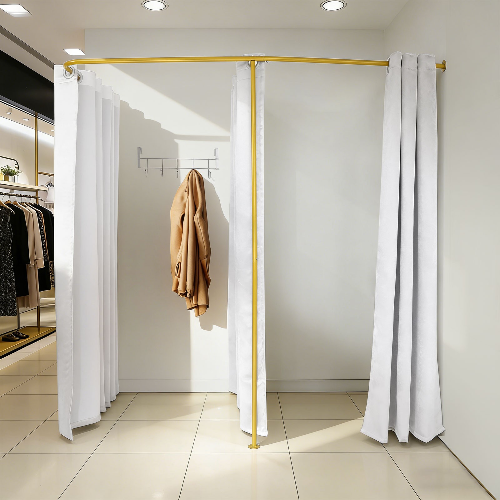 Room Divider Privacy Screen Double Fitting Room For Two Silver Gray 200cm