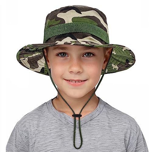 Zando Kids Sun Hat - Outdoor UPF 50+ Boys & Girls Wide 5-13 Years 1pcs Camo