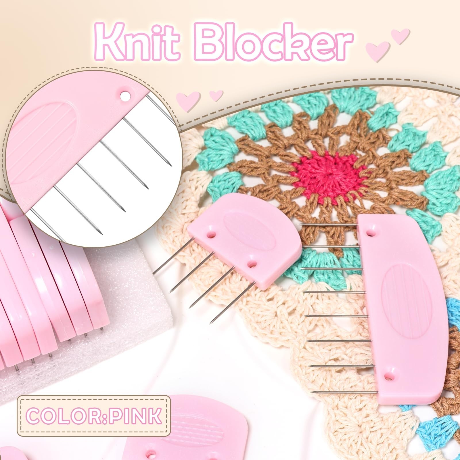 Knit Blocking Pins Kit, 25 Pcs Pink Color Knit Blocking Combs, Knit Blocking ...