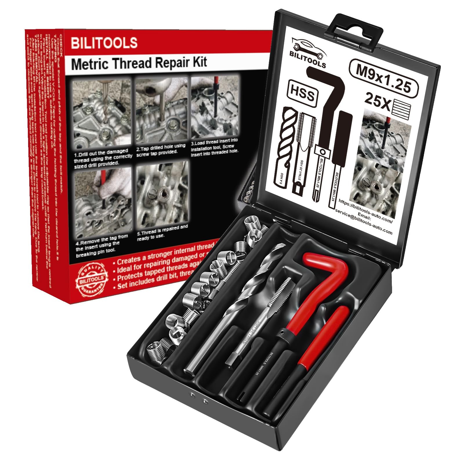 M9x1.25 Helicoil Thread Repair Kit Metric HSS Drill Heli Coil Repair Set