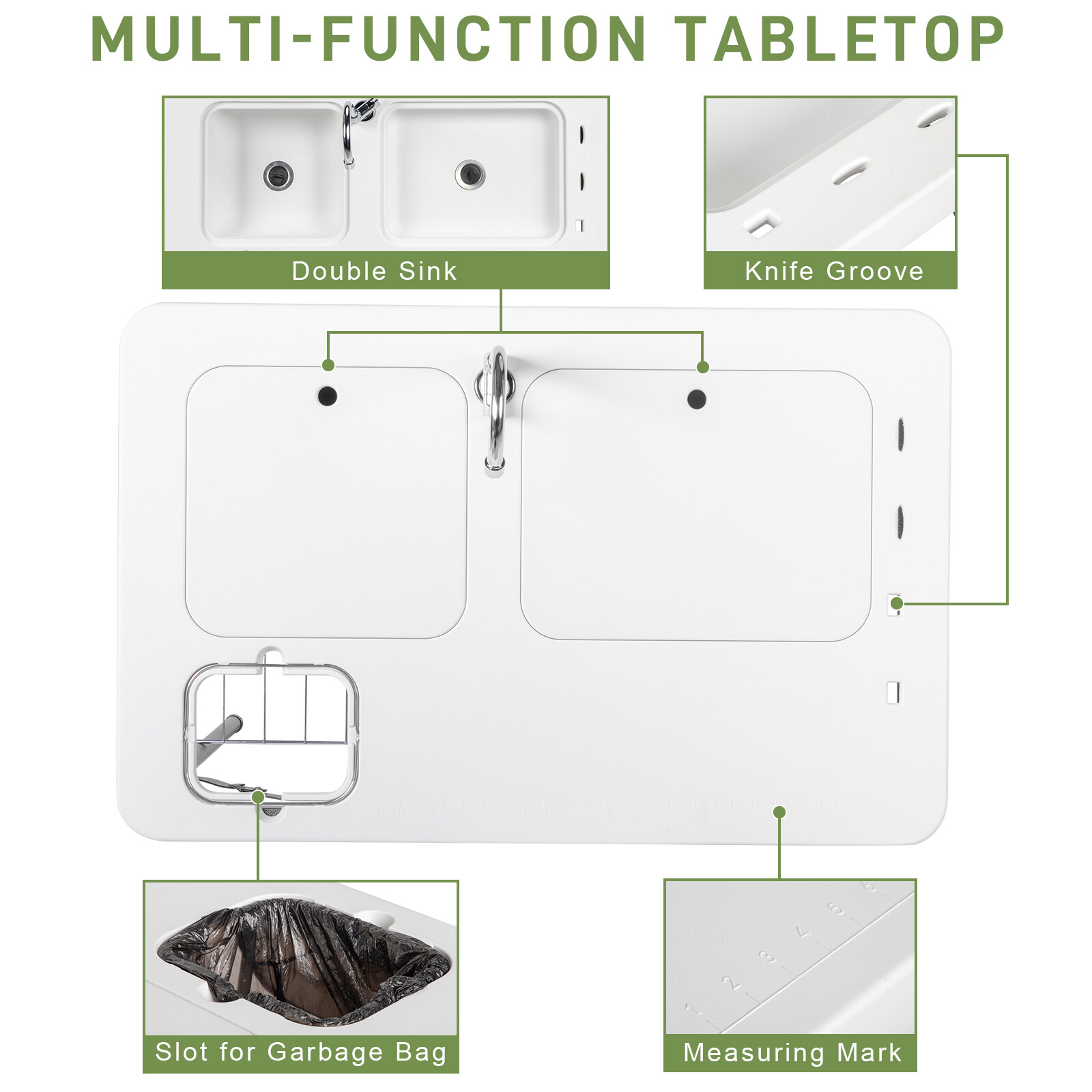 HDPE Rectangular With Barbed Wire Foldable Outdoor Fish Killing Table White