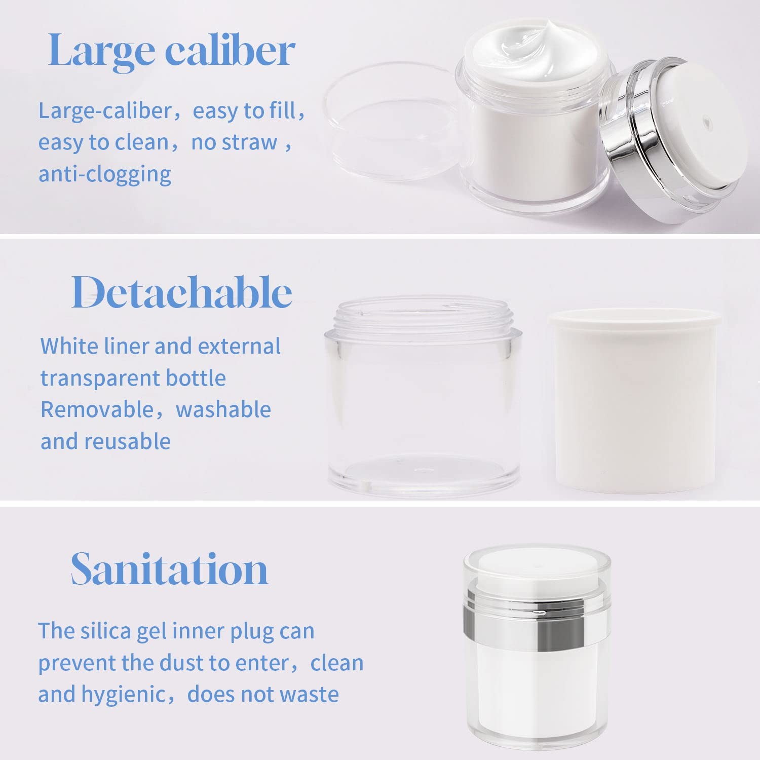 2Pack Airless Pump Jars with Cosmetic Spatula, 3.5 oz Empty Refillable Cosmet...