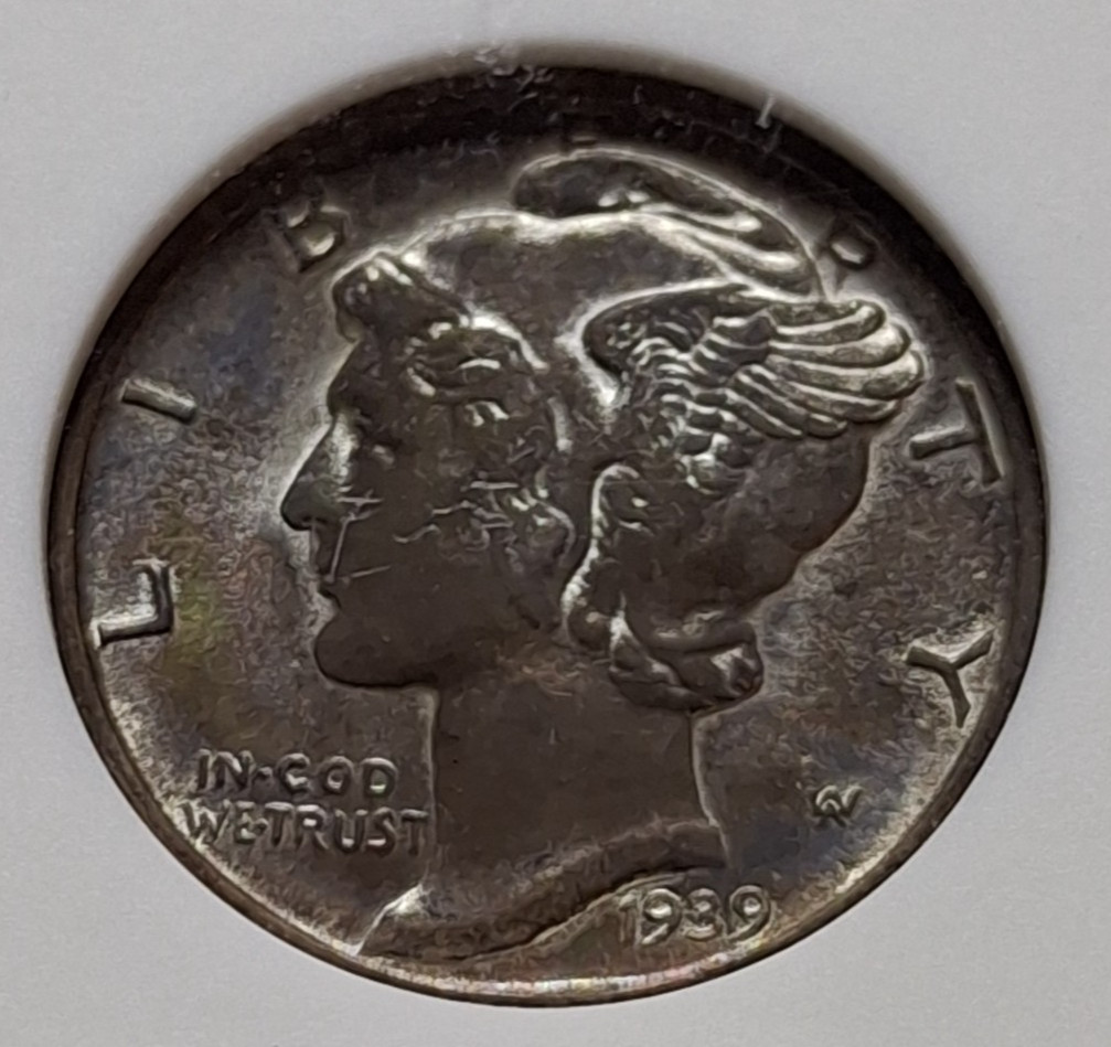 1939 D Mercury Dime - ANACS MS64 FSB - dark toning