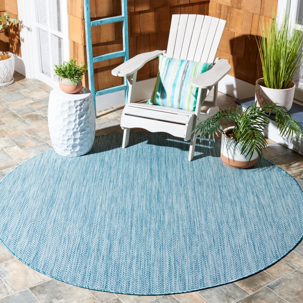 SAFAVIEH Courtyard 7ft 10in Round Aqua Grey Waterproof Indoor/Outdoor Area Rug