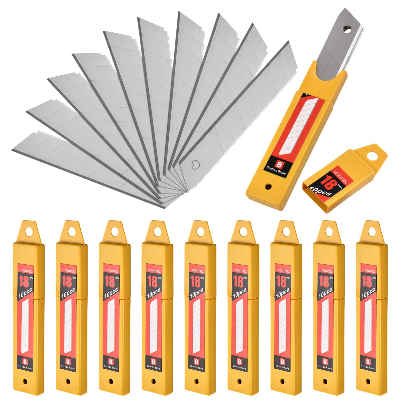 100 Pcs 18mm Snap Off Blades Box Cutter Blade Set, Snap-Off Utility Knife Ret...