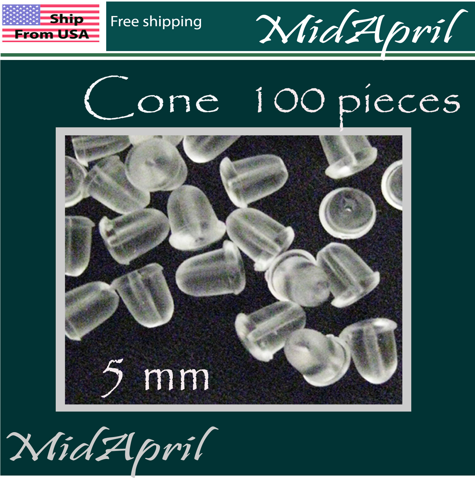 Cone Earring Back Stopper 5 mm Silicone Rubber 100 pcs  US seller