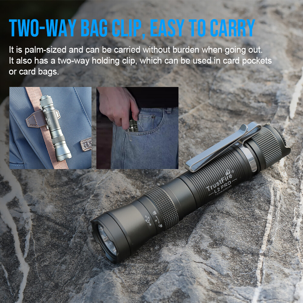 Trustfire L2PRO Tactical EDC Flashlight Rechargeable LED Torch Clip Flashlight