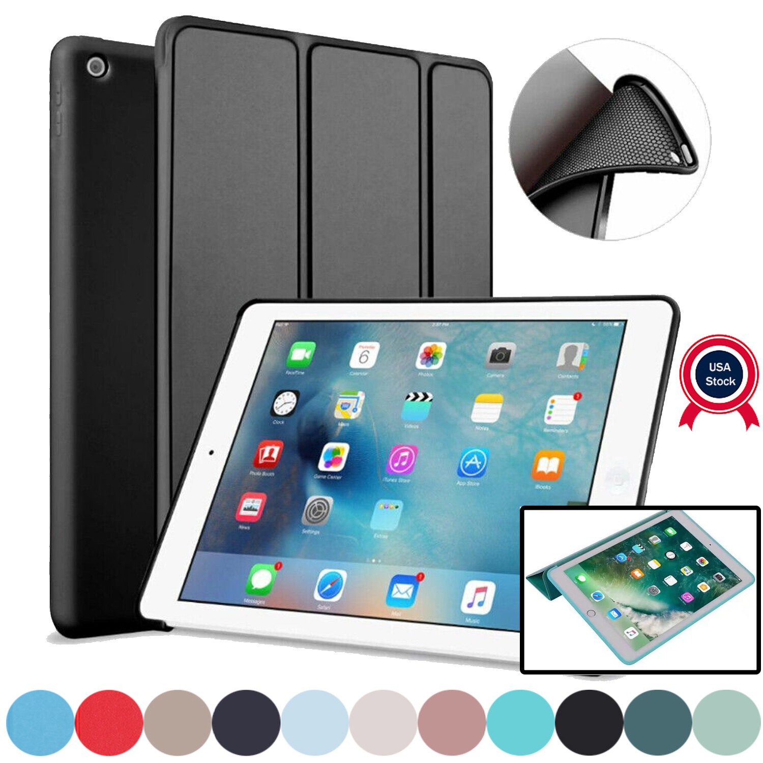 For Apple iPad 5th 6th Gen Air 1st 2nd Gen 9.7" Case Flip Stand Cover Smart Case