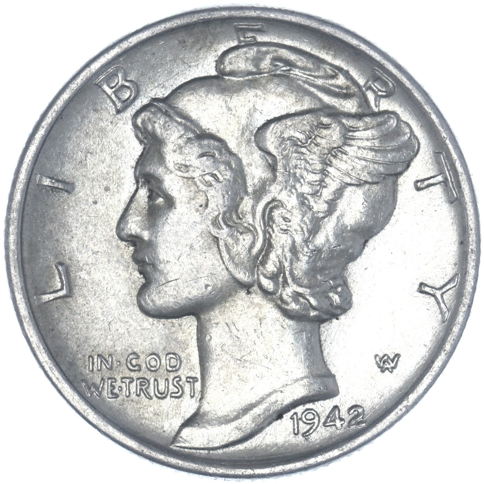 1942 (P) Mercury Dime 90% Silver About Uncirculated AU See Pics J223