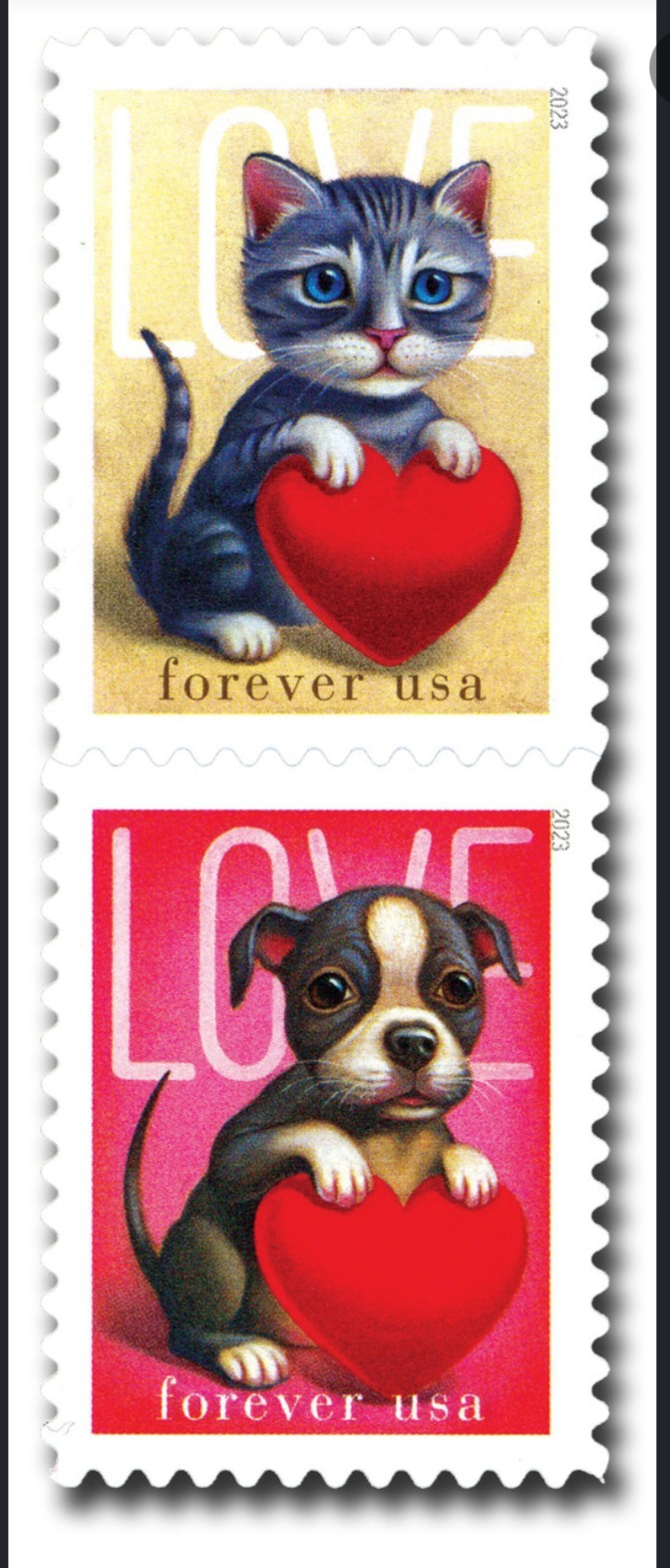 2023 Love Kittens & Puppies Forever USA Stamp Sheet Of 20, Multicolor