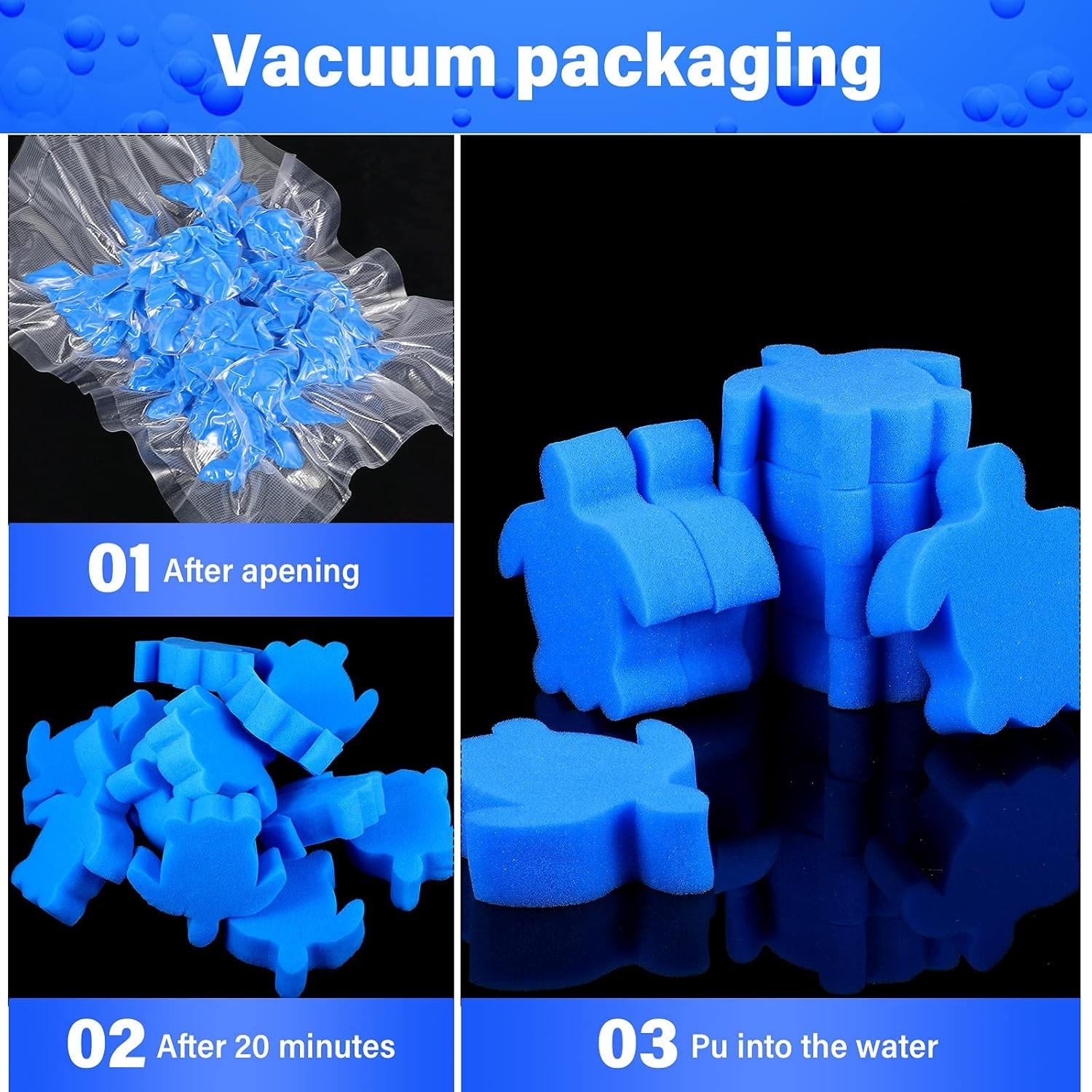 Chuangdi 24 Pieces Hot Tub Sponge, Turtle Oil Scum Absorbing Absorber Blue