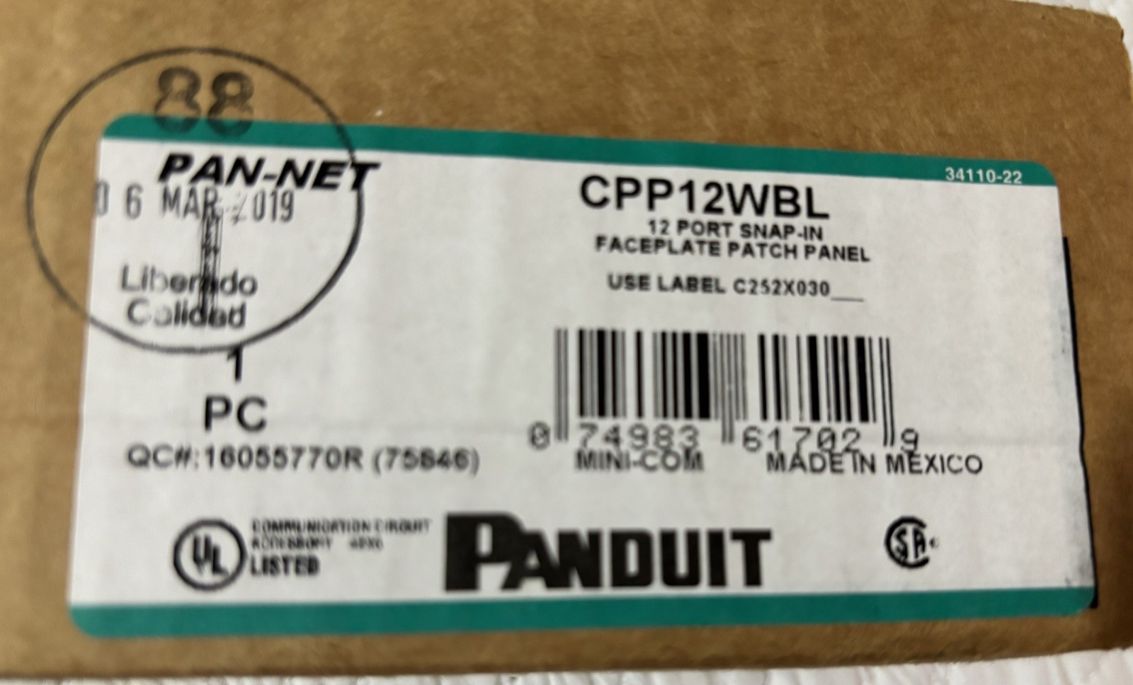 Lot Of 2 Panduit CPP12WBL 12-Port Snap In Faceplate Patch Panel