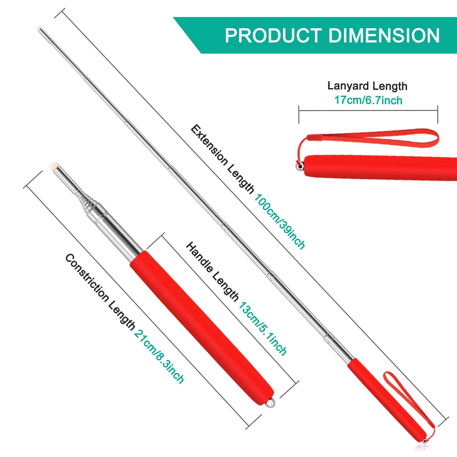 Alcoon 3 Pack Telescopic Teachers Pointer Retractable Black, Red, Blue