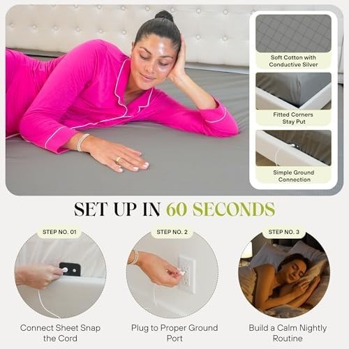 King Size Bare Earth Grounding Sheets with Silver Fiber & Accessories - Grey