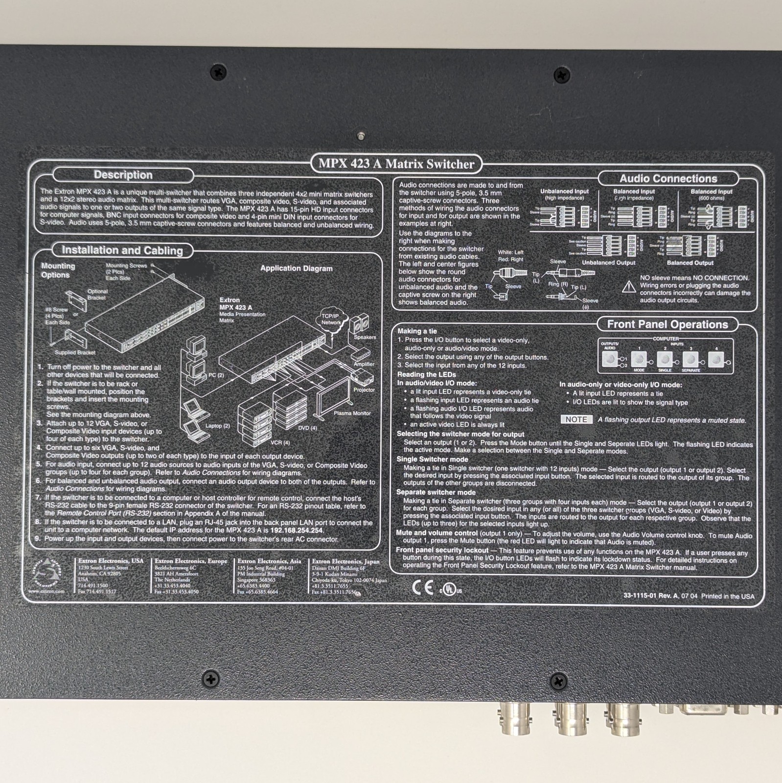 Extron MPX 423 A Media Presentation Matrix Switcher - UNTESTED