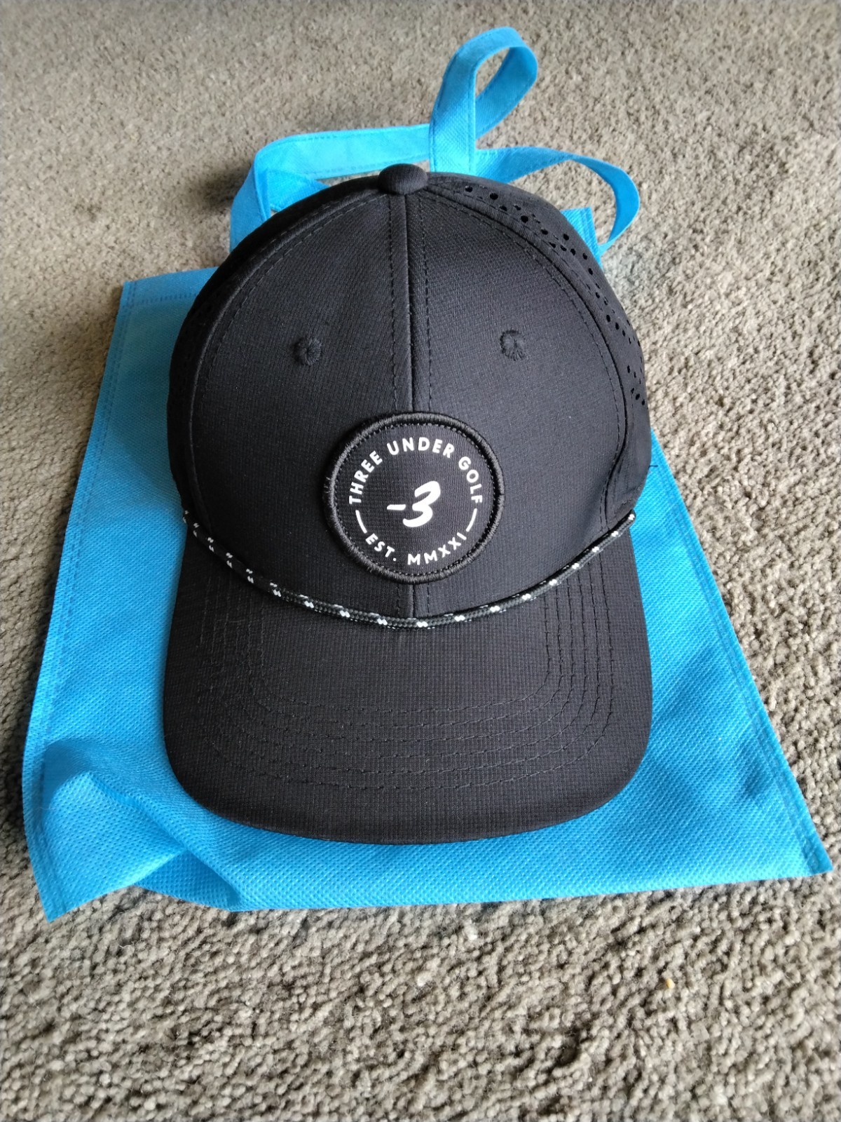 Three Under Golf Vented Cap - Est. MMXXI - Black & White Snap Back - Adjustable