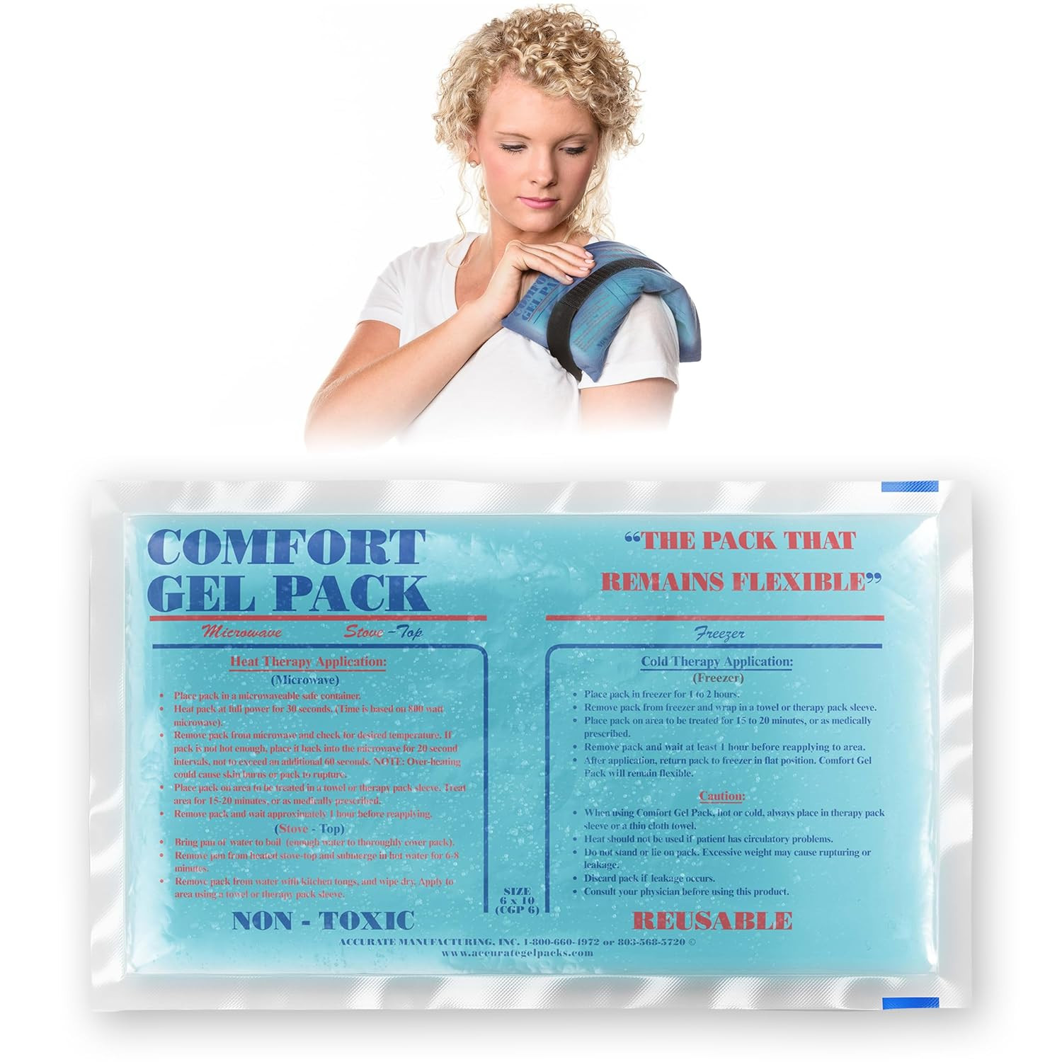 Flexible Reusable Gel Pack 6"X10" - Flexible Gel Packs for Neck, Wrist, Arm, Bac