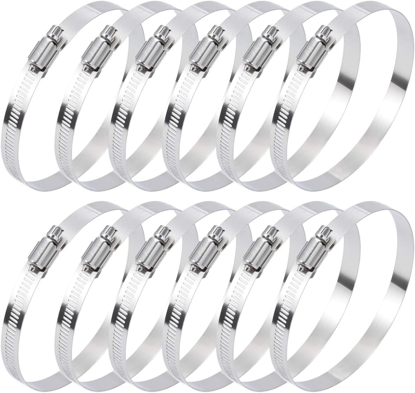 12Pcs Hose Clamps, 4 Inch Hose Clamp 304 Stainless Steel Hose Clamps Duct Clamp