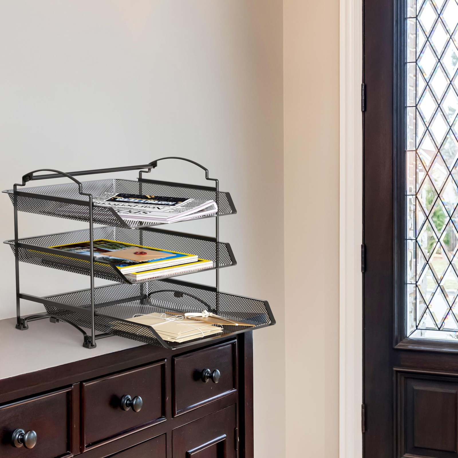 3-Tier Stackable and Sliding Desktop Document Letter Tray Organizer, Black