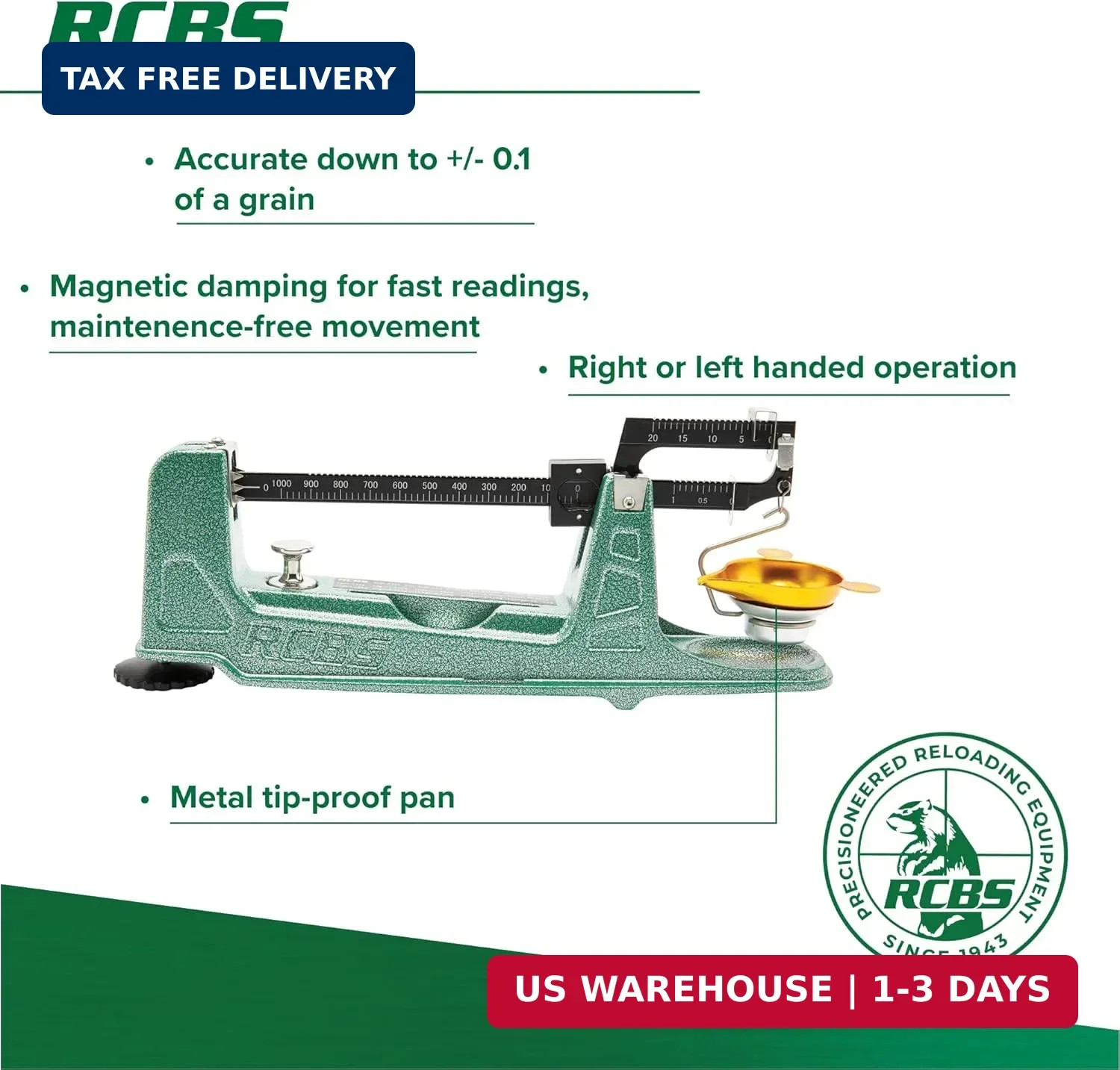 M1000 Mechanical Reloading Scale - 1000 Grain Capacity - Green