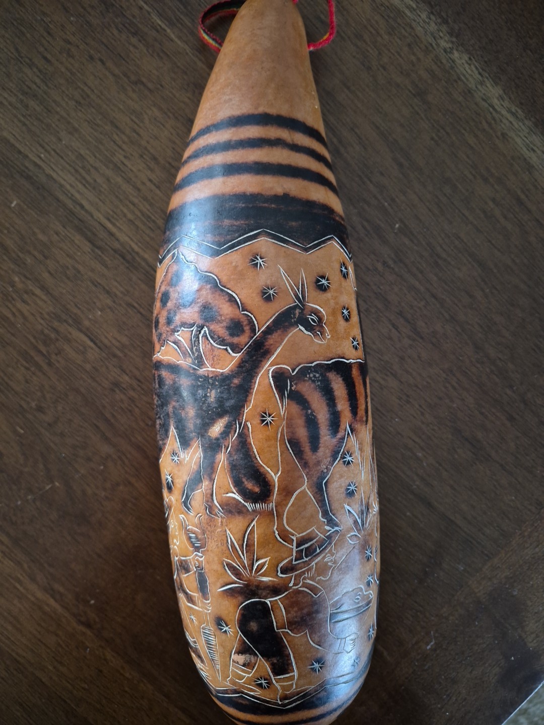 Peruvian Intricate Hand-Carved Gourd Guiro Art 13" Shaker Rattle