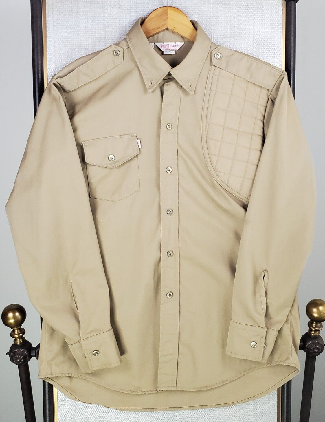 VTG PAST CORP Size Large Mens Made in USA Padded Shooting Shirt Khaki Safari