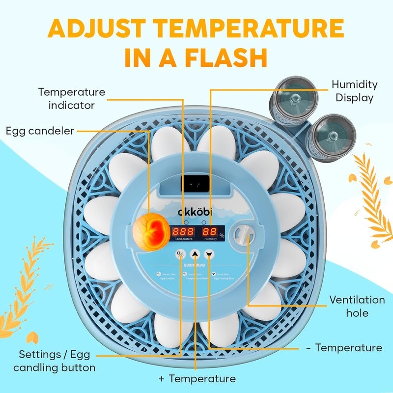 Automatic Egg Incubator Temperature Control Humidity Dual Bottles 12 Eggs New