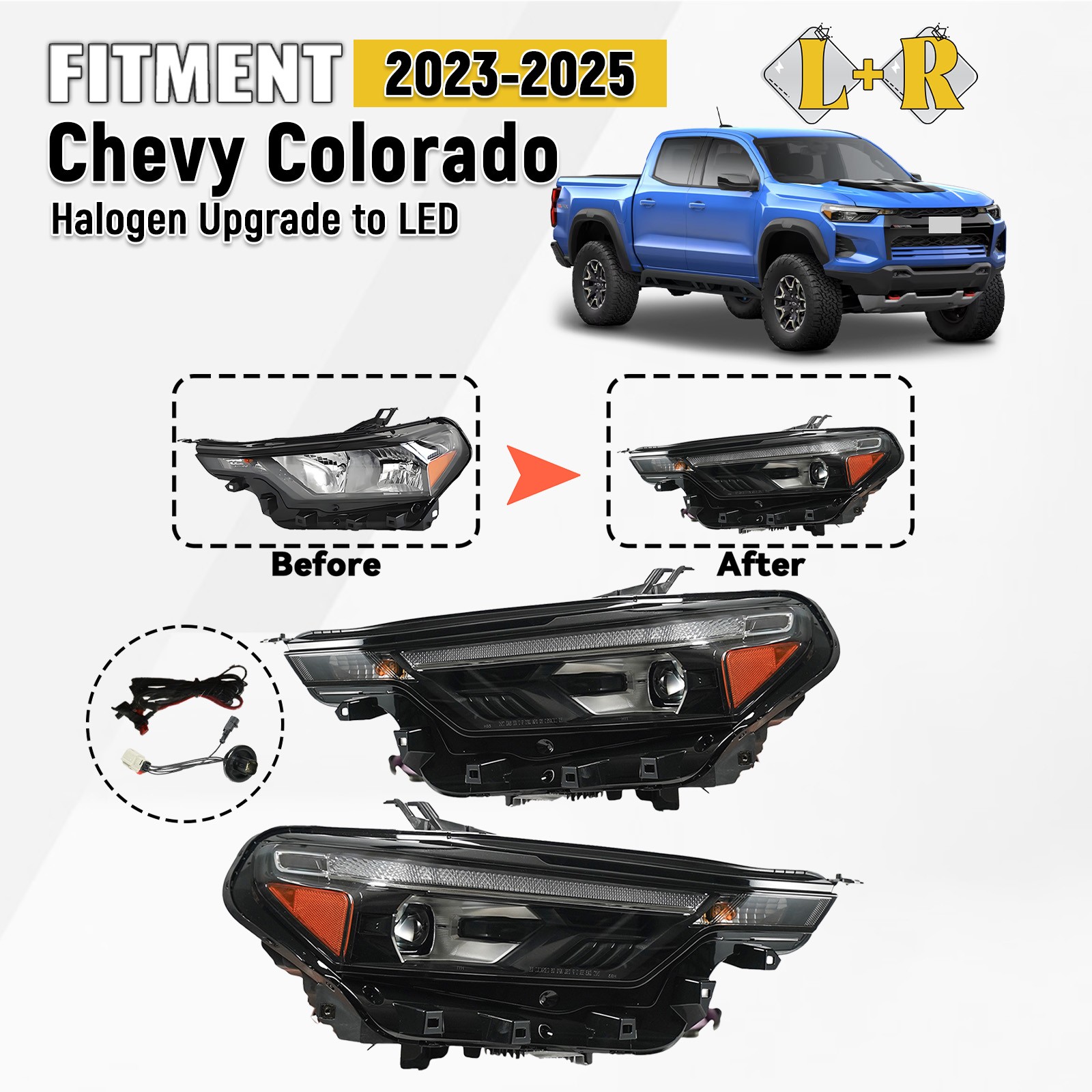 For 2023-2025 Chevy Colorado Halogen Upgrade to LED Headlights Pair Left+Right