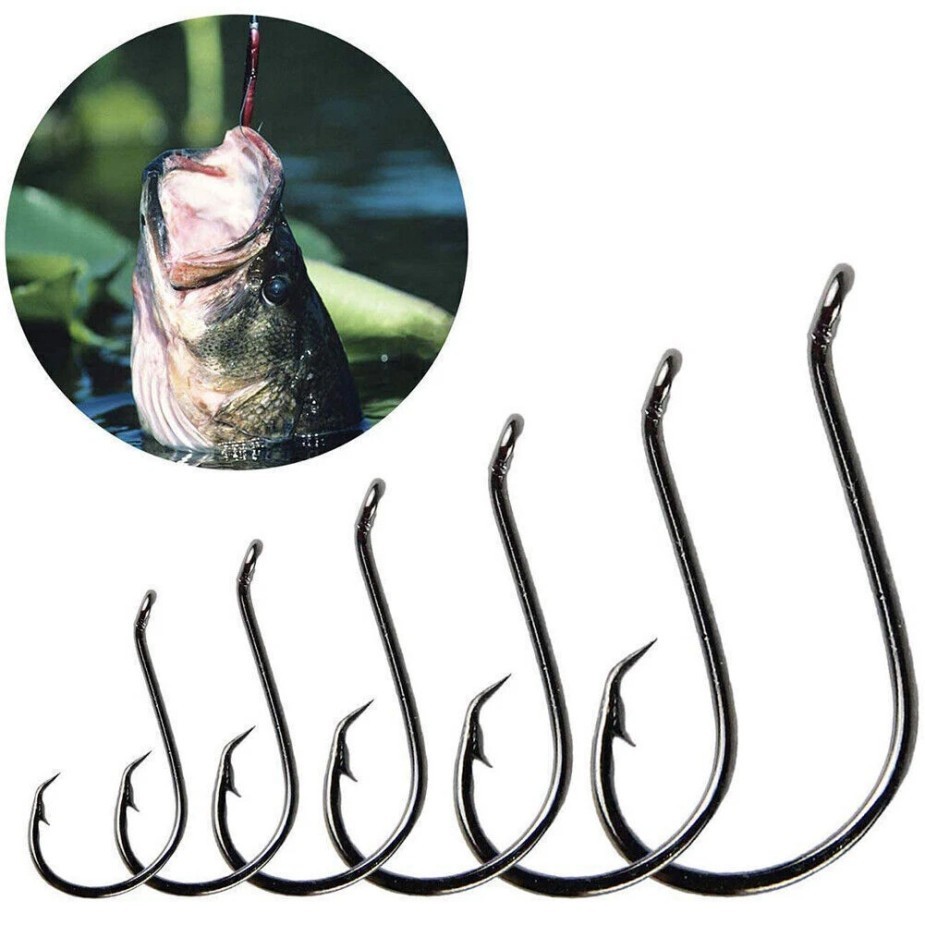 100pcs Circle Fishing Hooks 5# 5/0 Ultra Sharp Carbon Steel Octopus Offset*-/