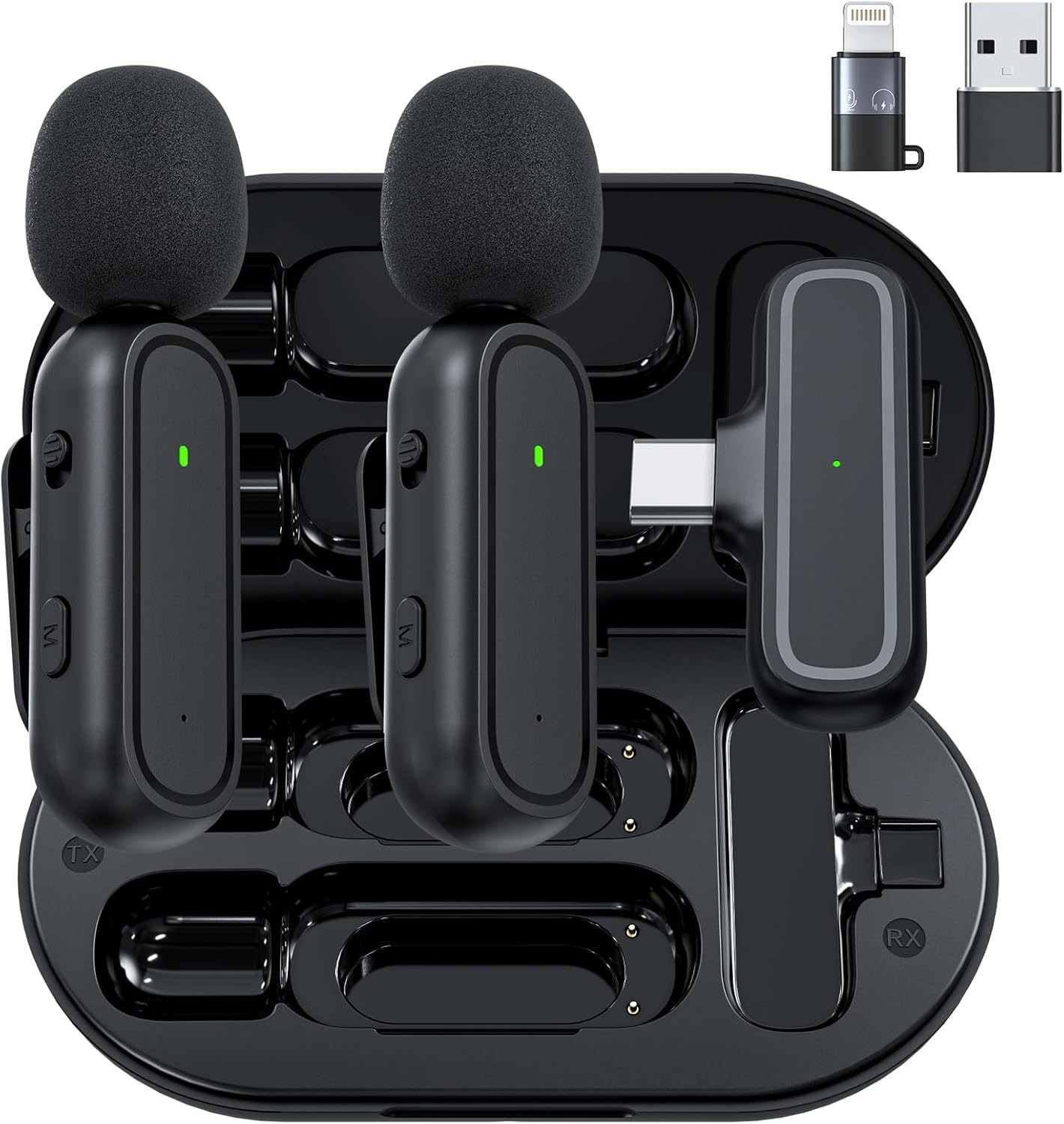 Wireless Lavalier Microphone with Charging Case for Android iPhone iPad Vlog Mic