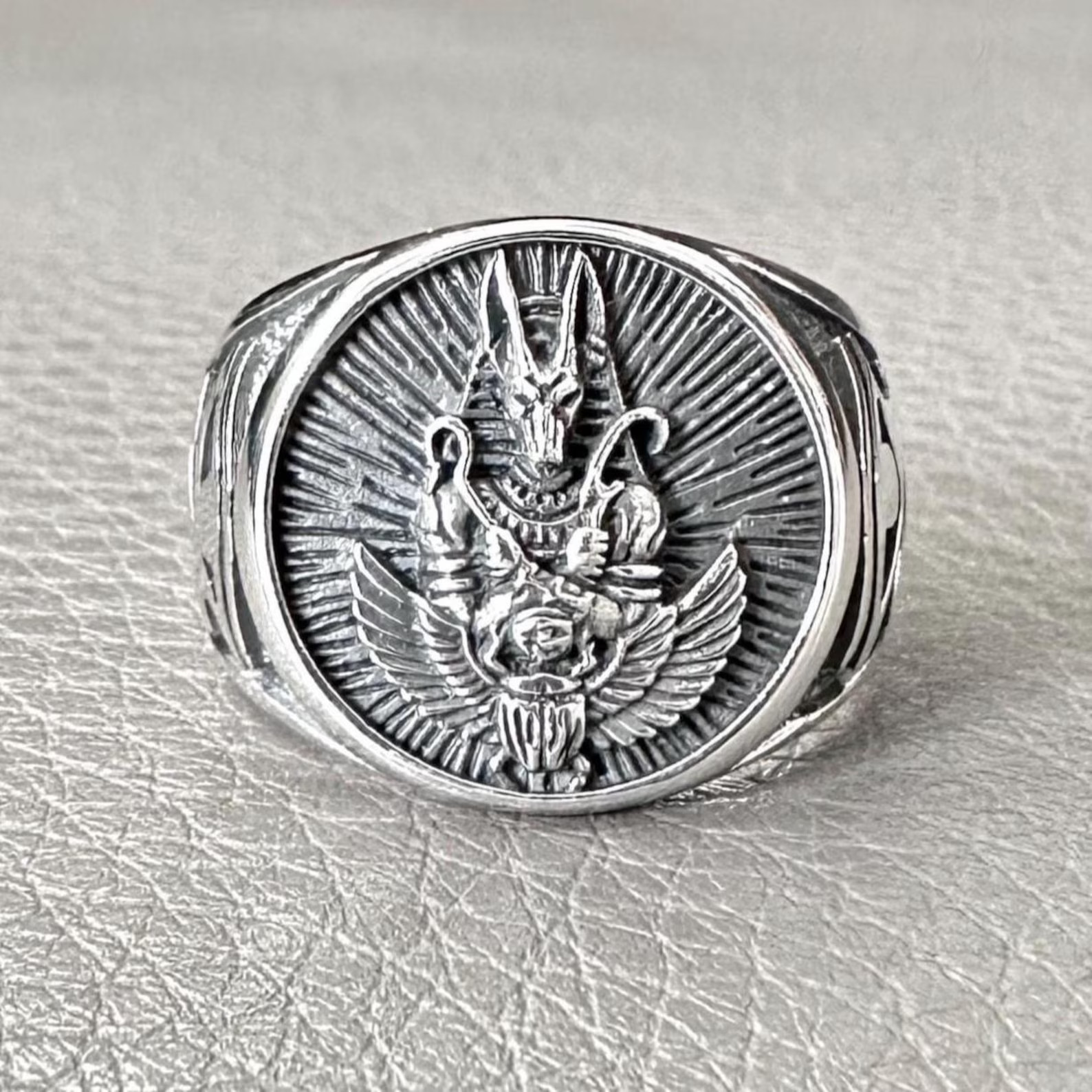 Handcrafted 925 Sterling Silver Anubis Egyptian Deity God of Death Amulet Ring