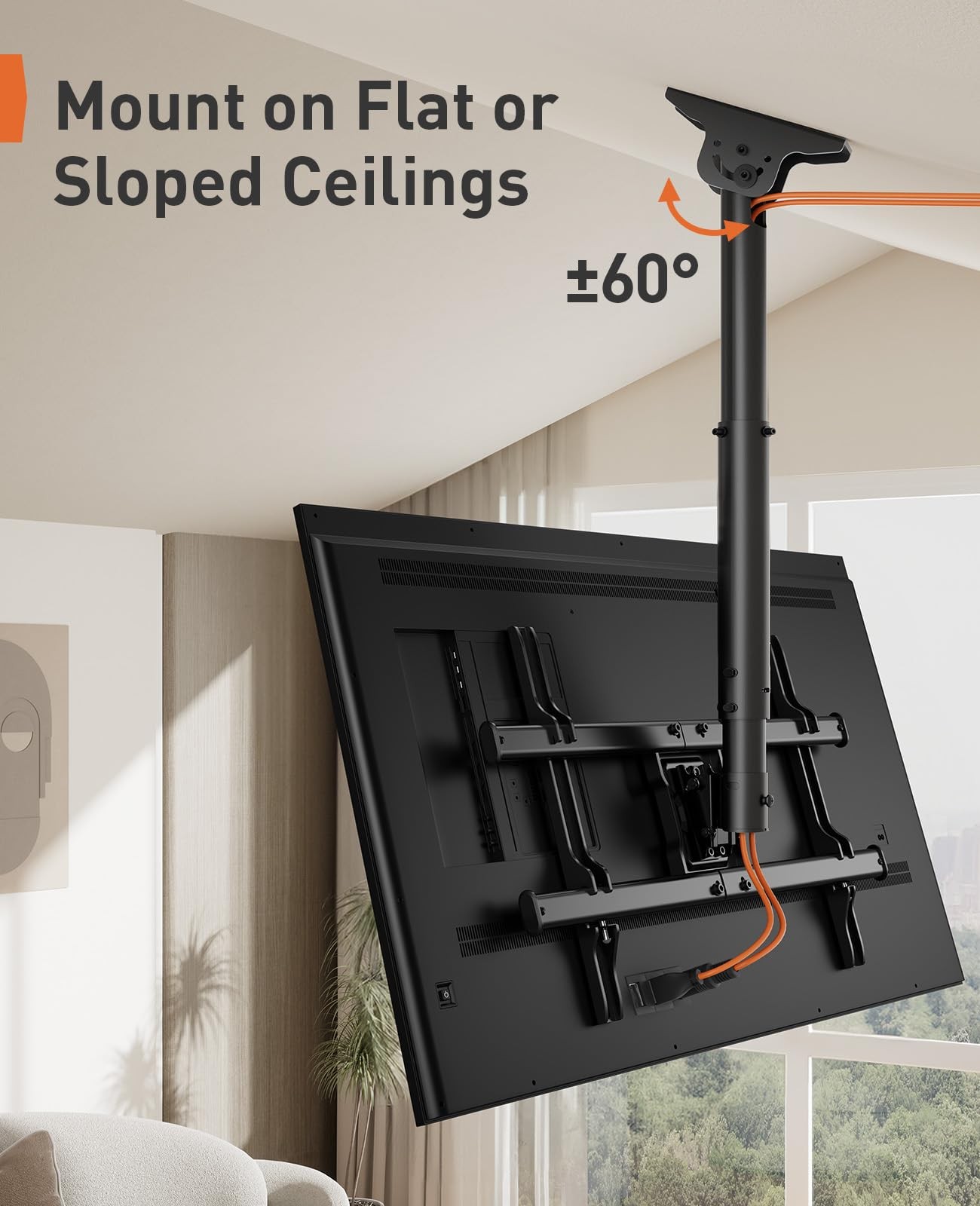 Perlegear Ceiling TV Mount, Hanging Mount for 37-75 inch Flat or Black